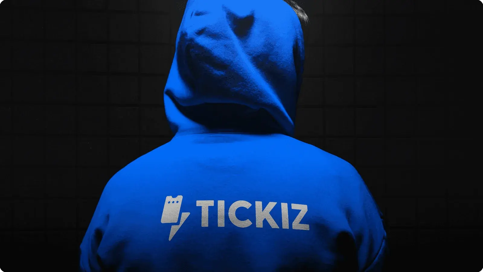 A blue TICKIZ hoodie