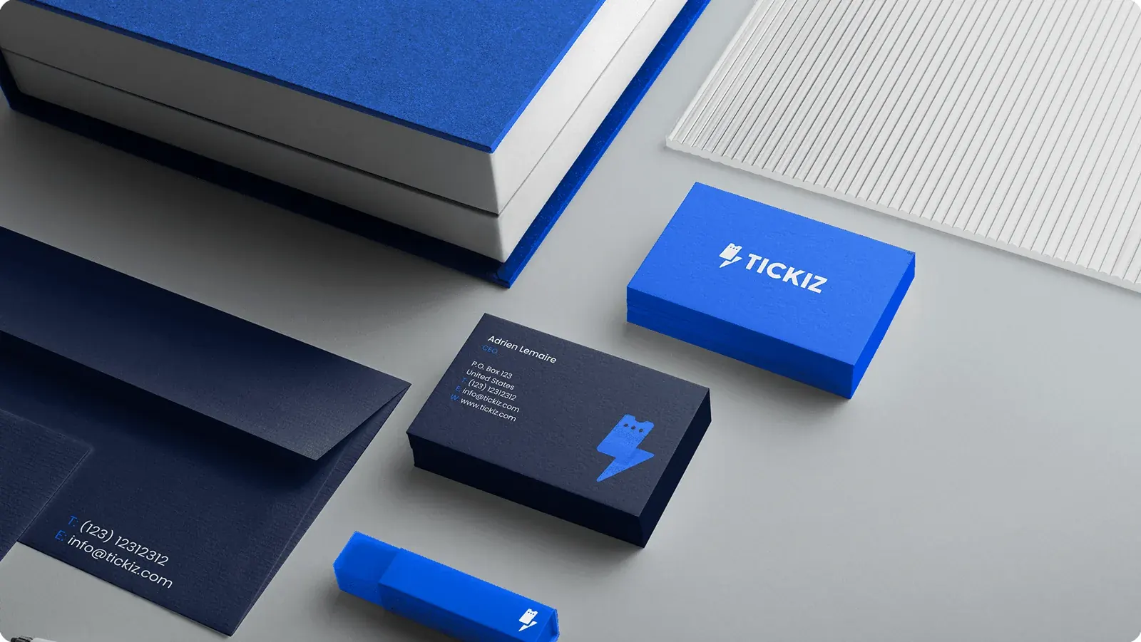 TICKIZ stationery: cards, envelopes and a notebook
