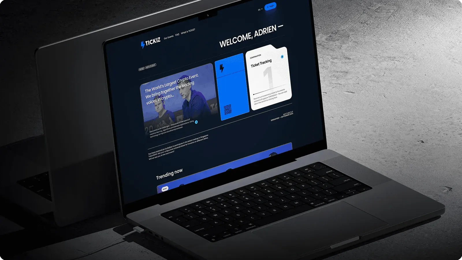 The TICKIZ web app on a laptop