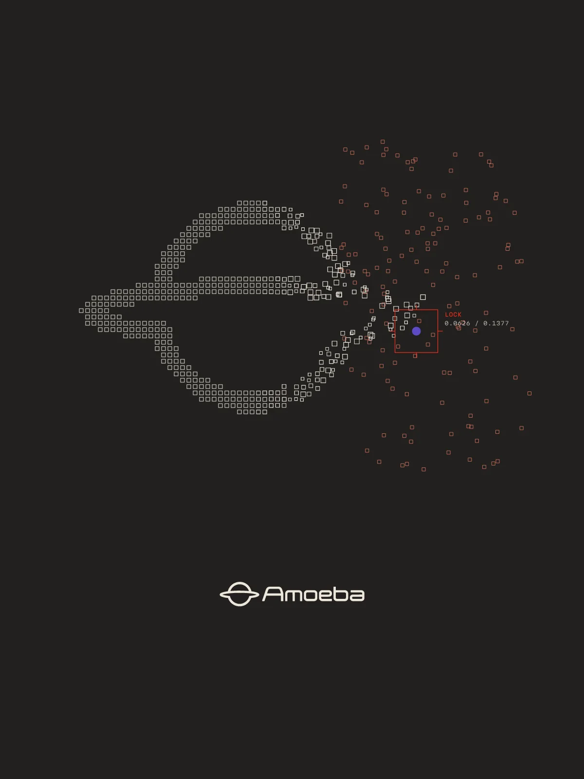 Tee print: the Amoeba mark read in tiles, breaking into points