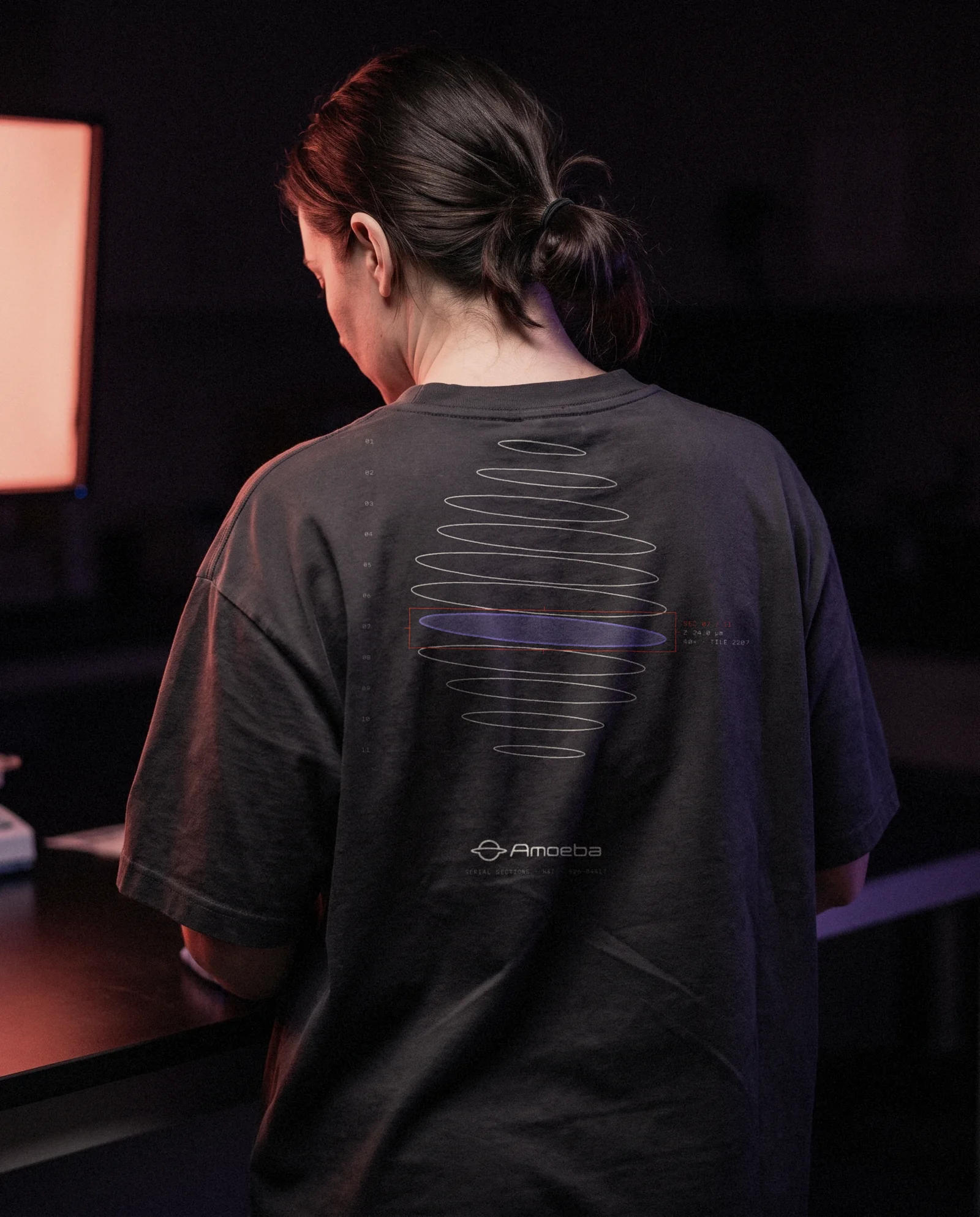 The back of an Amoeba tee printed with serial sections