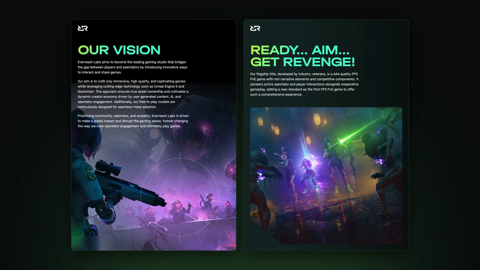 Whitepaper spread: Our Vision and Ready, aim, get REVENGE