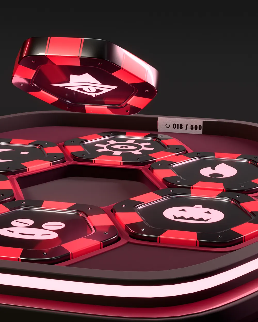 A macro of the Coven Set with Vesper's chip lifted out