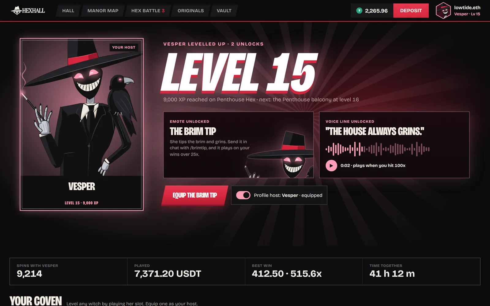Vesper levels up to 15: the Brim Tip emote and a voice line