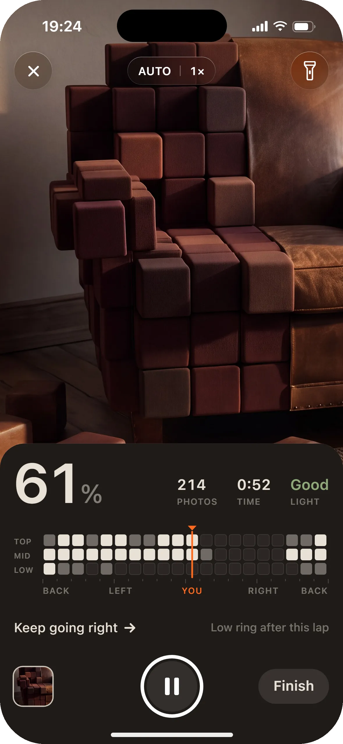 Direction 2: a warm-black panel with 61 percent, photos, time, light and a three-ring tape