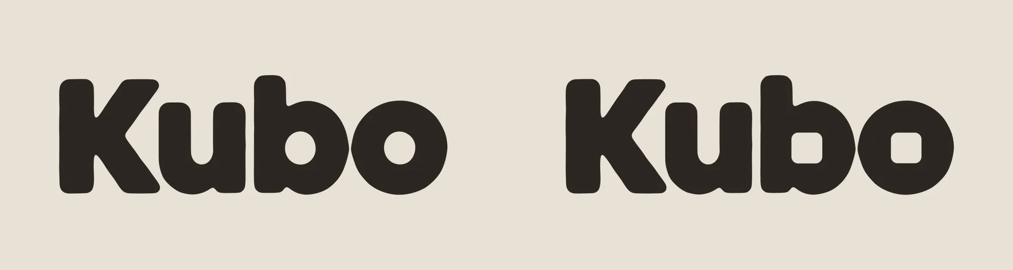 The wordmark twice: as drawn with round counters, and with square counters in the b and the o