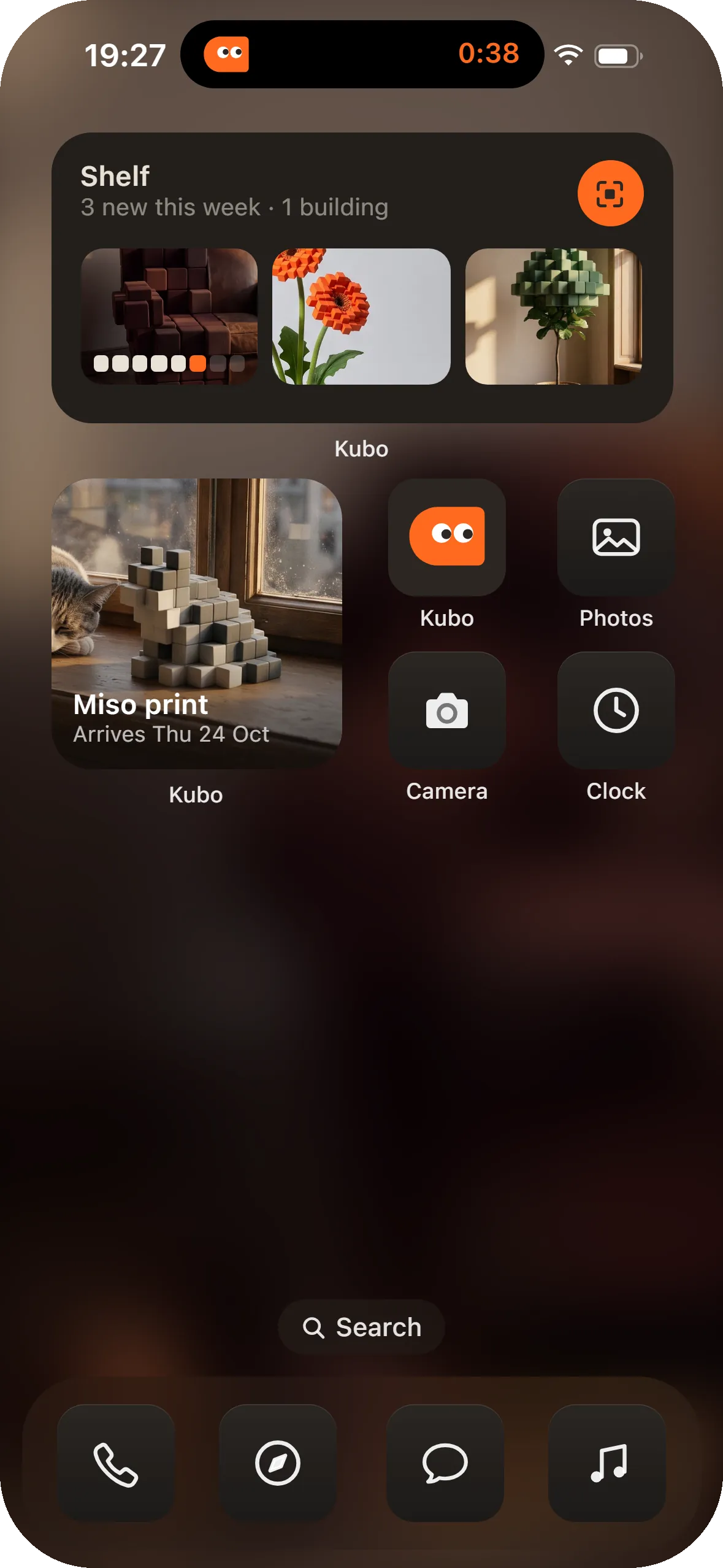 The Home Screen with the island counting down and Kubo widgets