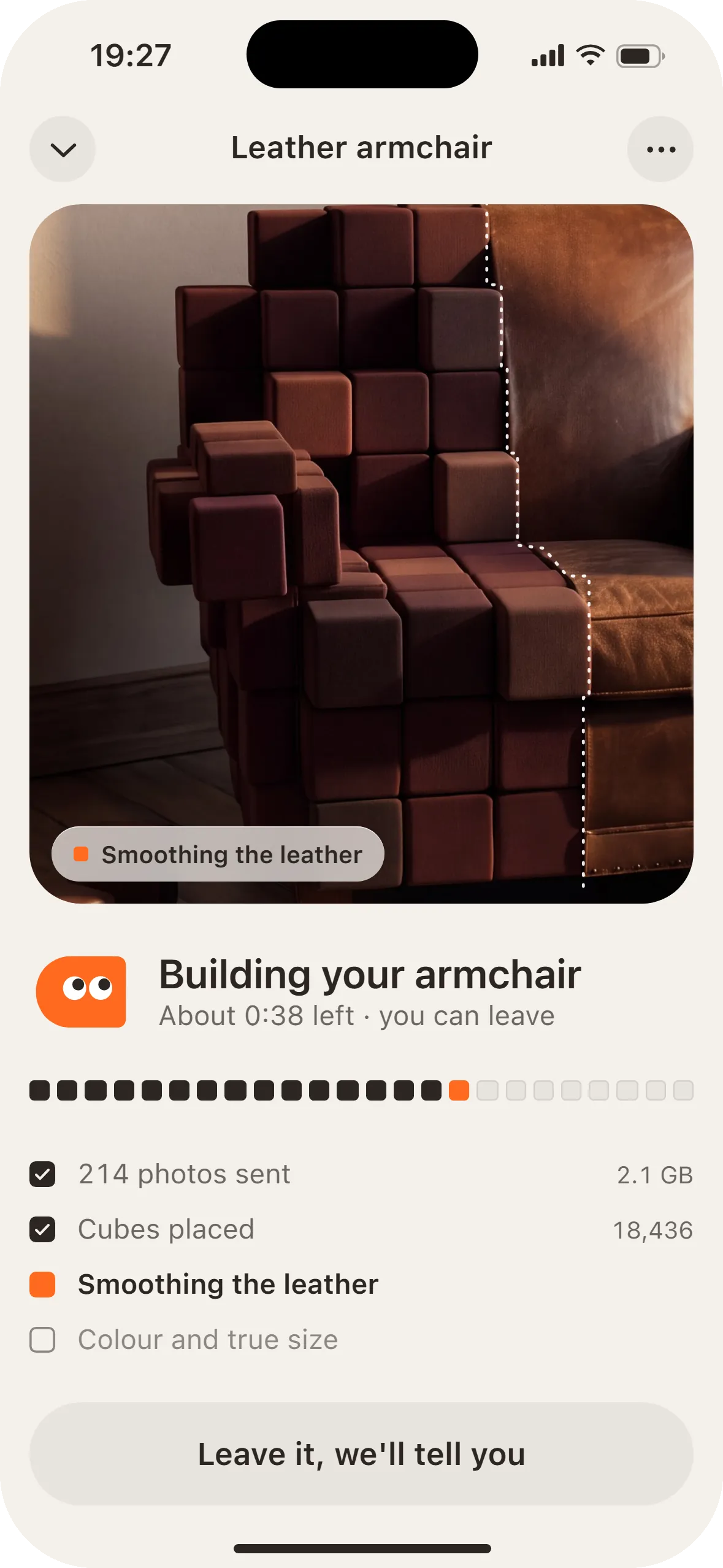 Building your armchair, about 38 seconds left