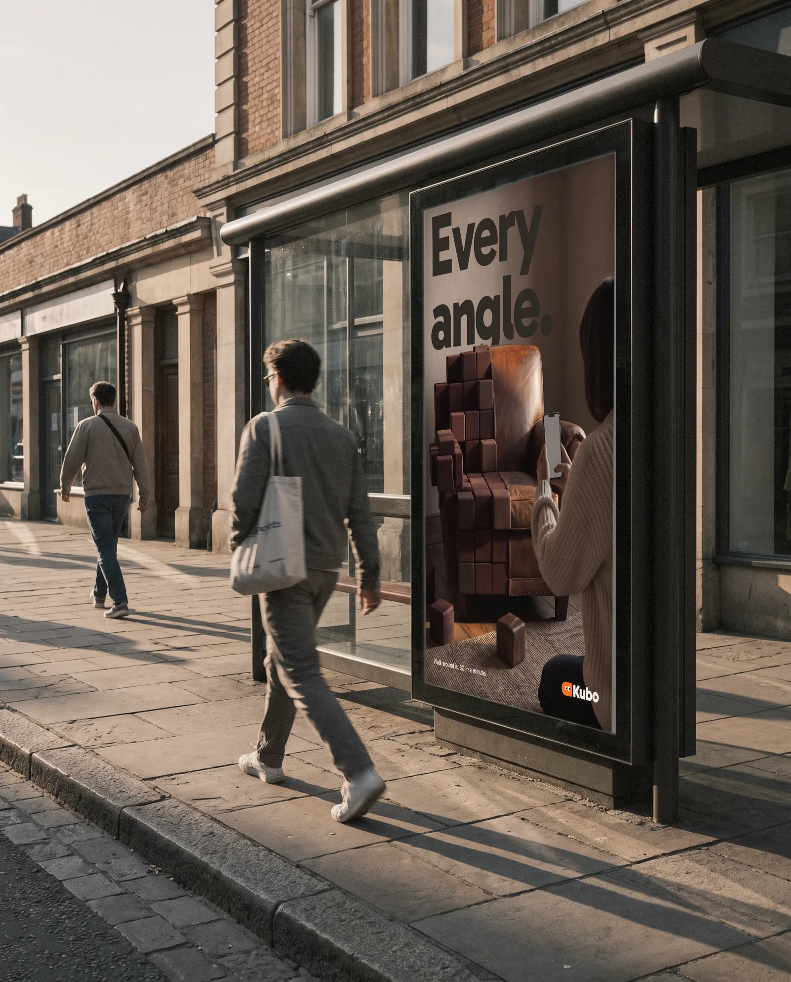 The poster in a bus shelter in low sun