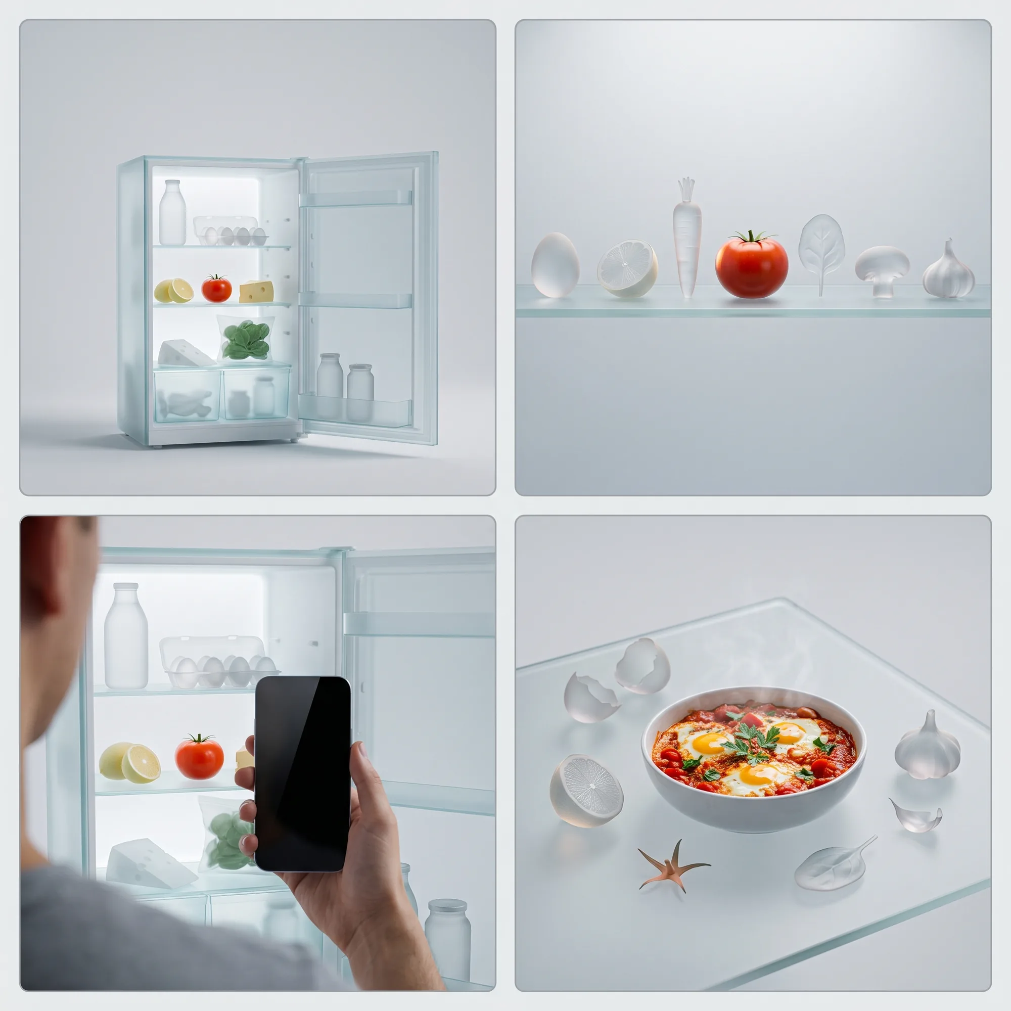 World Frost: frosted glass fridge and shelf with one real tomato