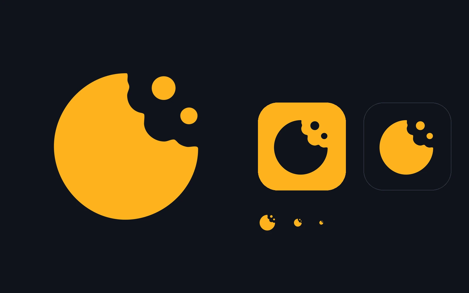 The Leftly mark in yolk at 64, 32 and 16 pixels, and the yolk and night app icons