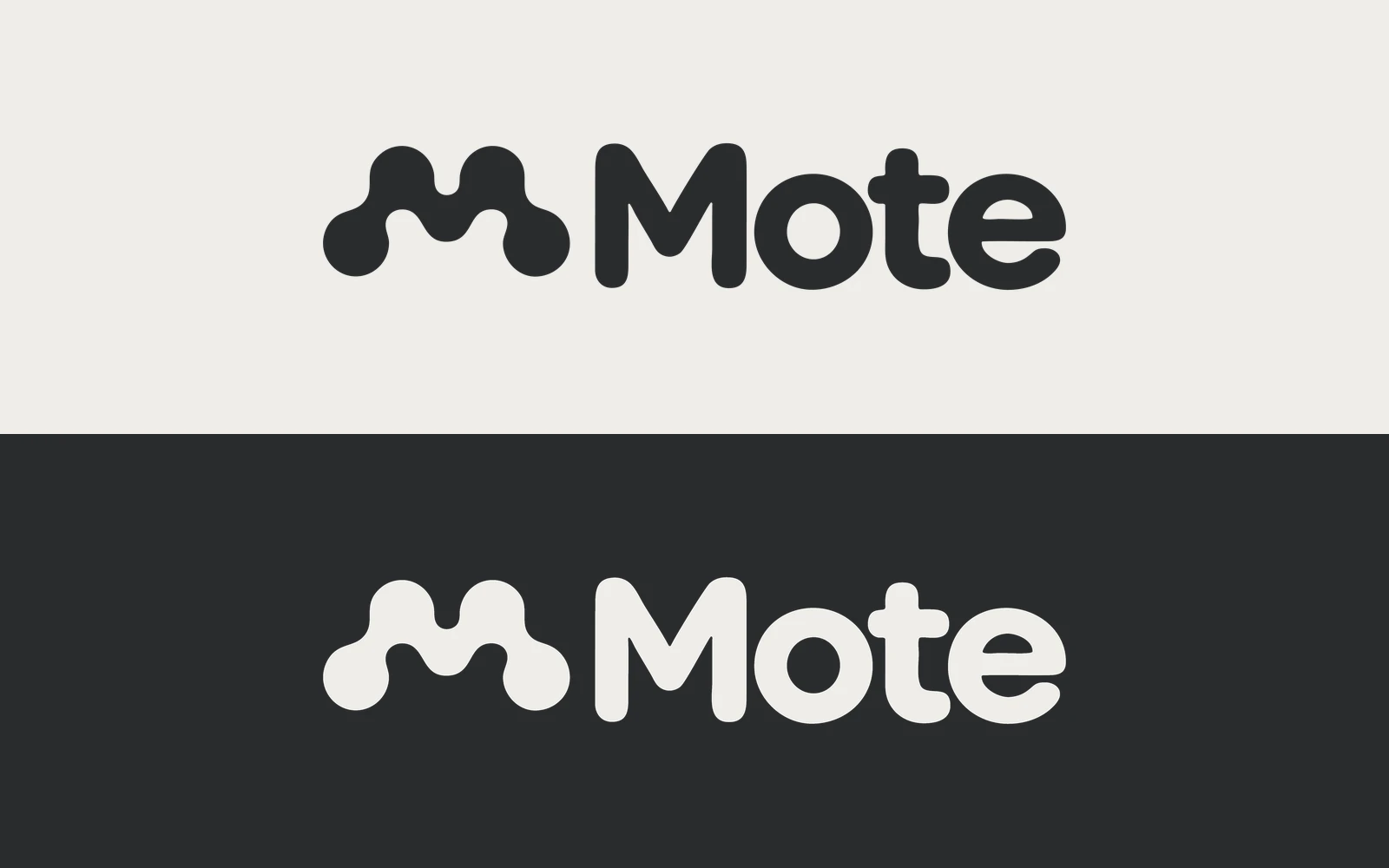 The Mote lockup, a dotted M beside the wordmark, in graphite on chalk and chalk on graphite