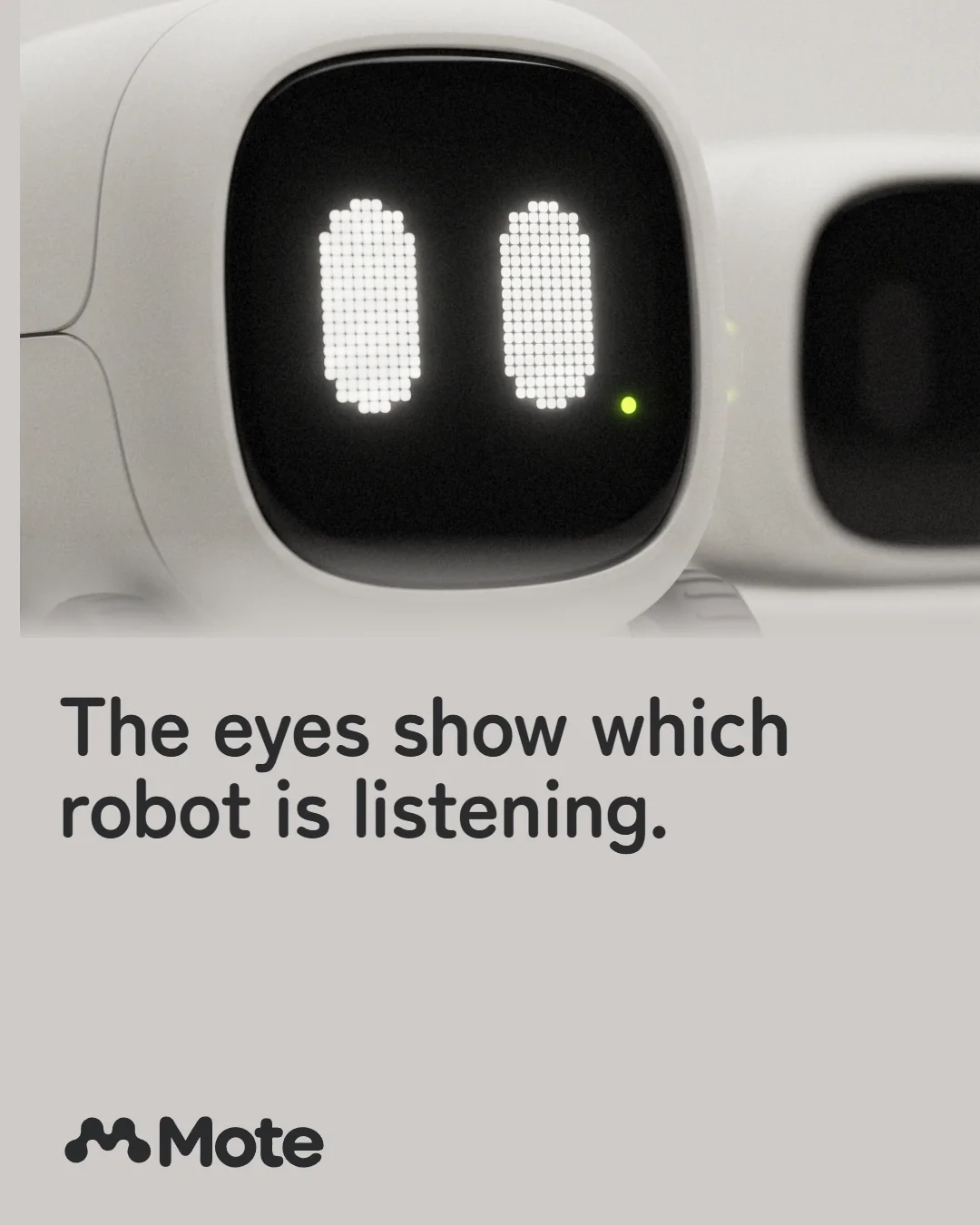 Poster: the eyes show which robot is listening