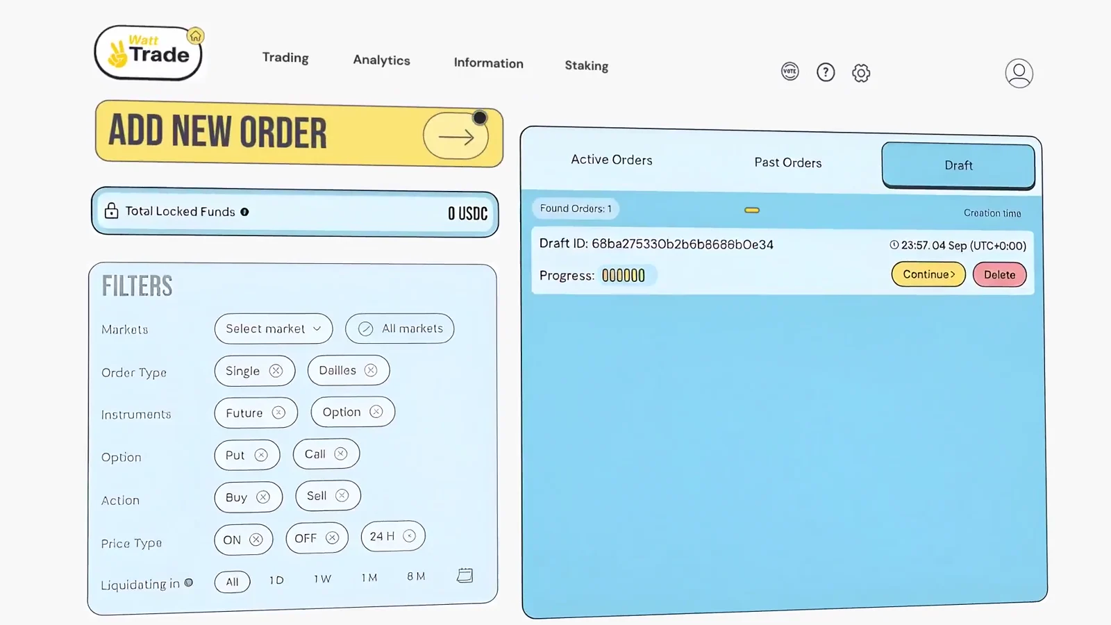 Frame from the film: the Watt2Trade order screen