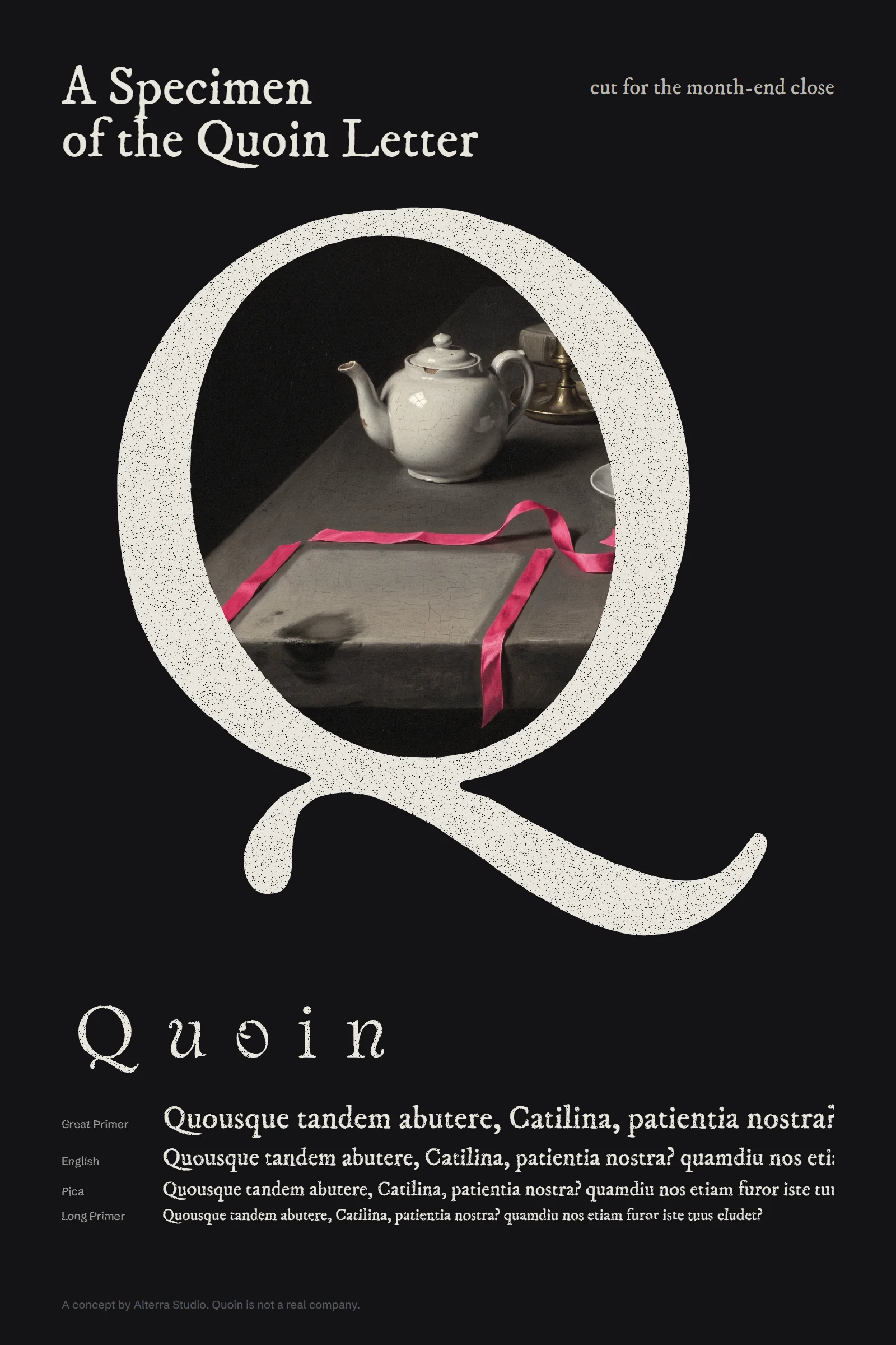 Poster: a specimen of the Quoin letter