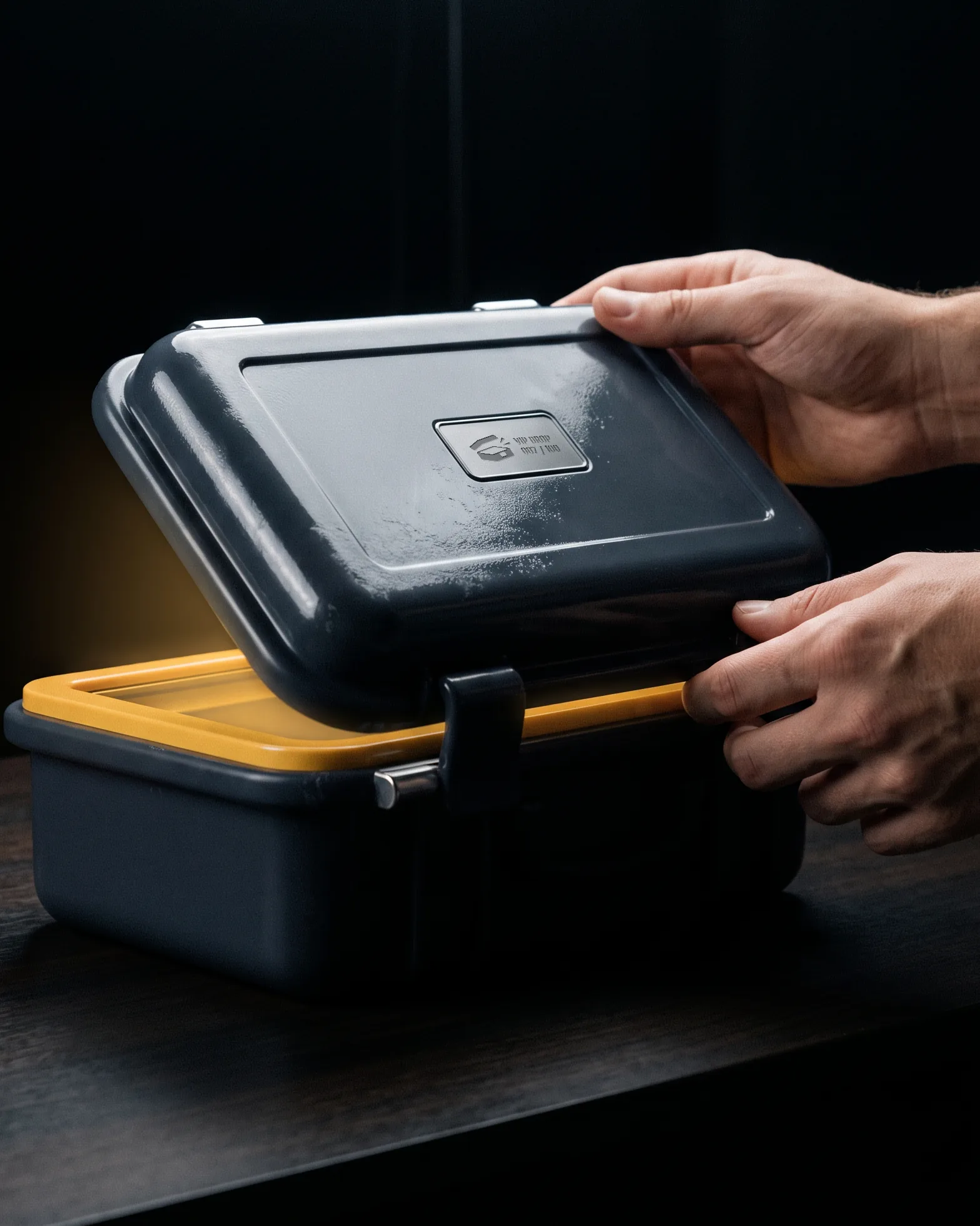 Hands lifting the lid of a Rushbox VIP case