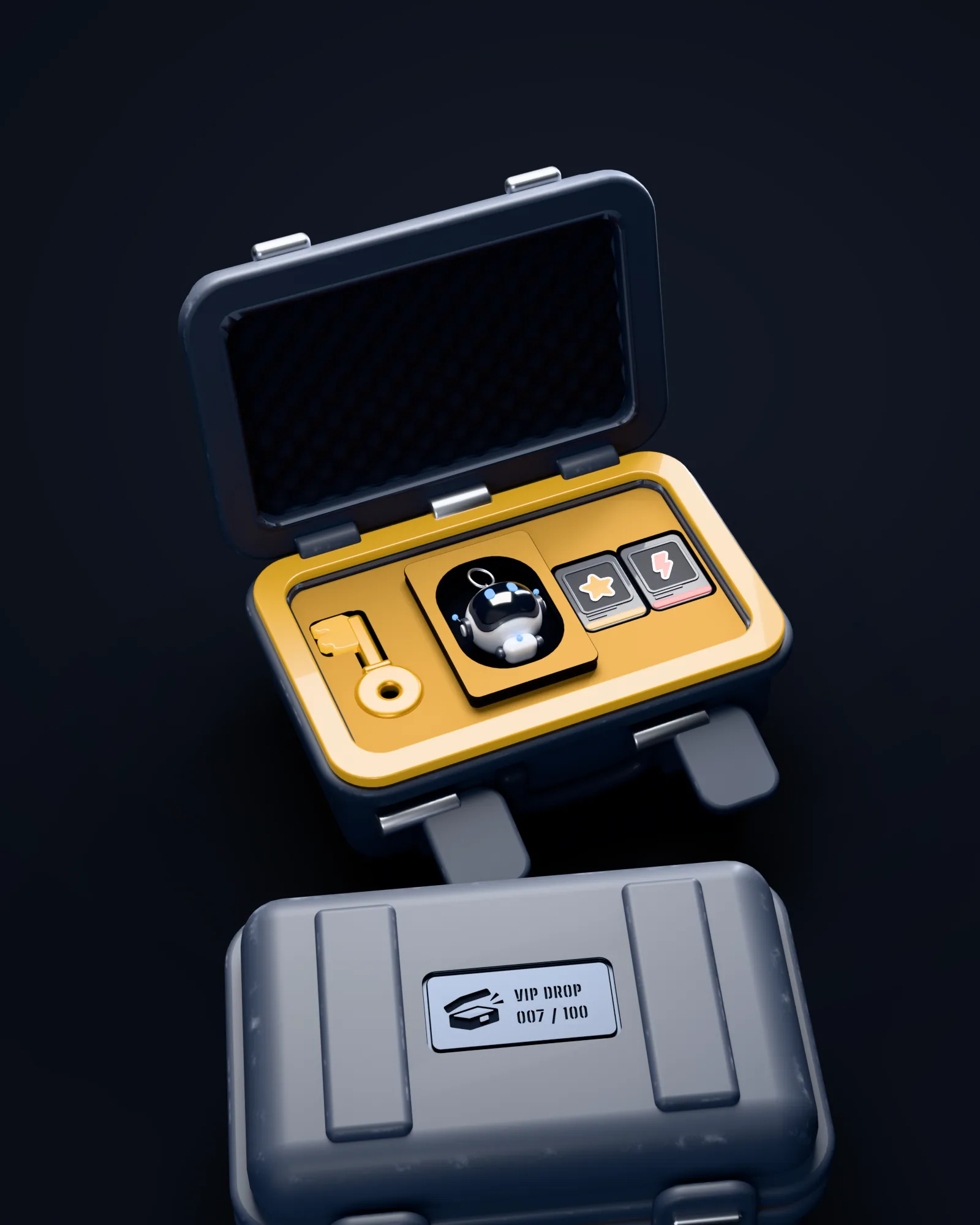 The VIP gift: an open Rushbox hard case in its foam beside the closed twin with its lid plate