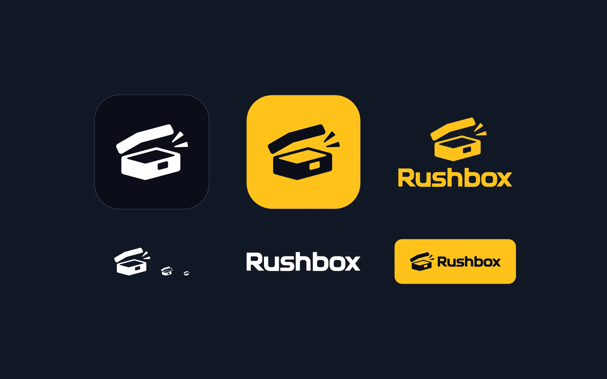 The ink and yellow app icons, the stacked lockup, the symbol at three sizes, the wordmark and the lockup on yellow