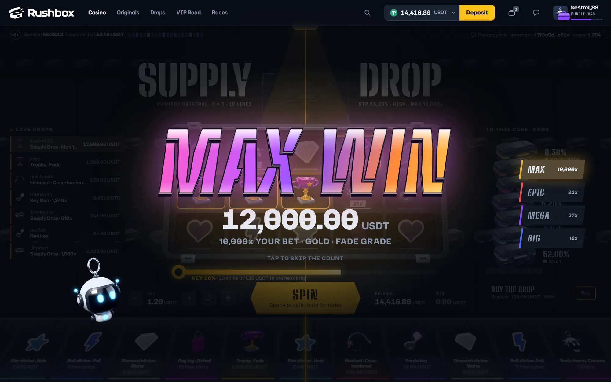 Max win in the gold grade's fade finish