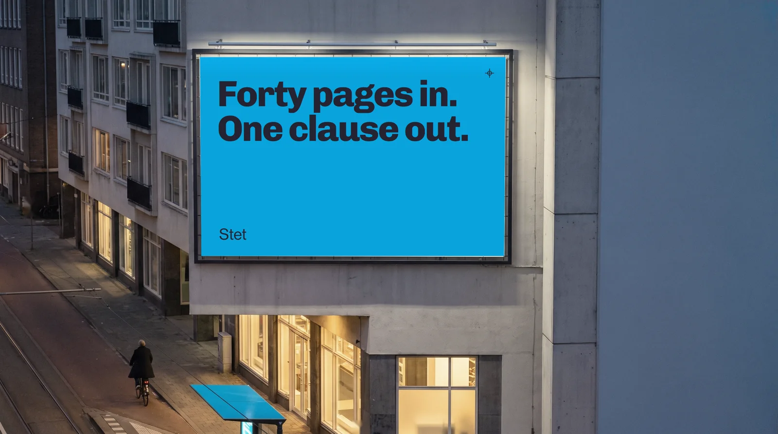 Stet billboard: forty pages in, one clause out