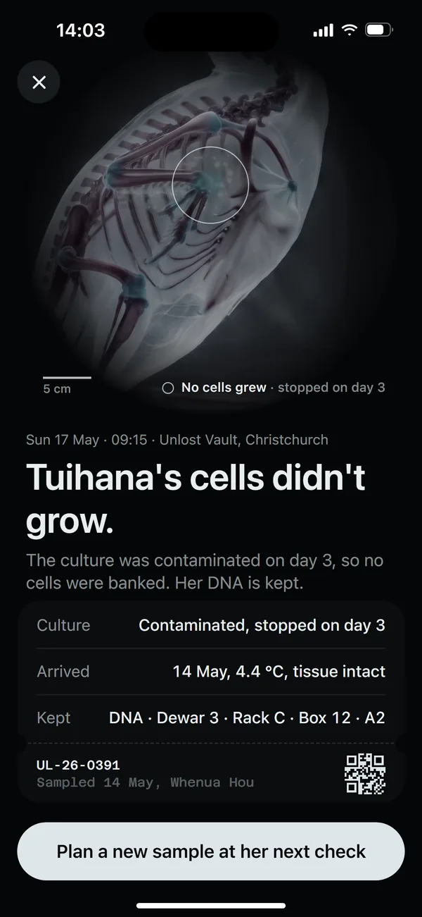 Field, no growth: the culture was contaminated on day 3, so no cells were banked