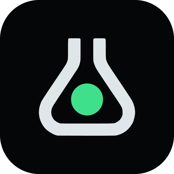 The Unlost app icon: the glass flask with an emerald dot, on black