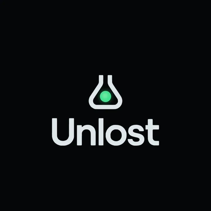 The Unlost logo performing in Rive: a drop falls into the flask, blooms into the dot and turns emerald