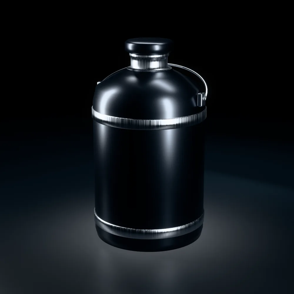The liquid nitrogen dry shipper in black anodised metal