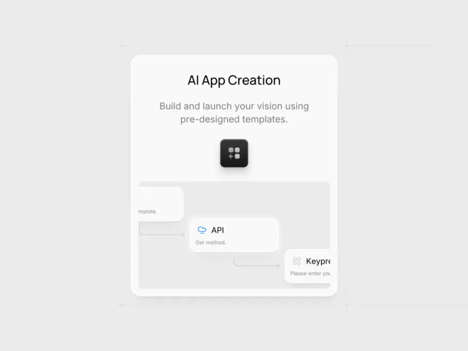 Flow builder card: Nodes that connect inside the card for an AI app builder.